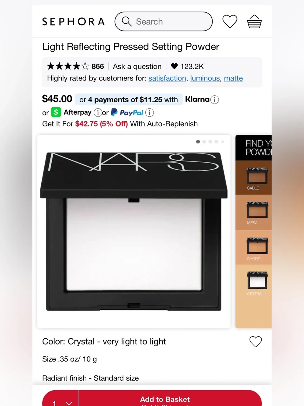 NWT NARS Light Reflecting Pressed Crystal Translucent Setting Powder Full Size - Picture 2 of 7